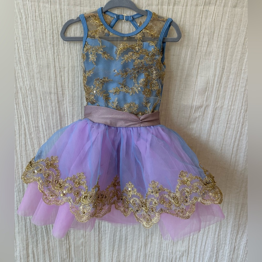 Revolution Blue and Lavender Dance Costume with Gold Details